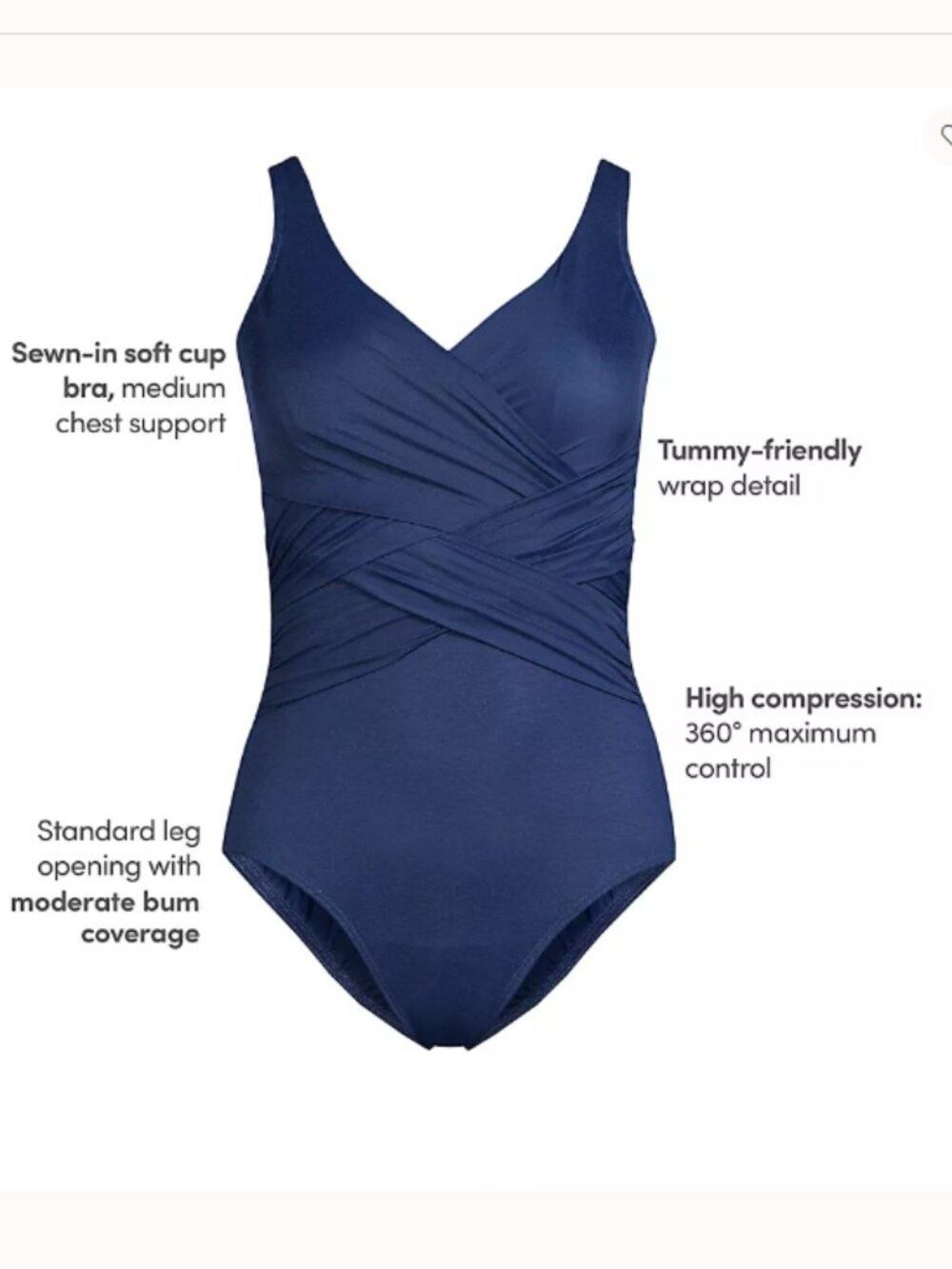 Landsā End Slender Suit One Piece Swimsuit Womens 12 Blue Ruched Tummy Control